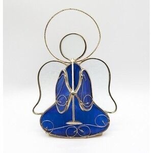 Stained Glass Angel 7" Votive Candle Holder Tea Light Holiday Christmas Horn